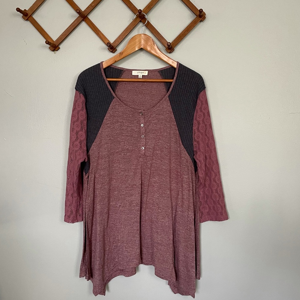 3/$25! Umgee Lace Sleeve Mauve Top